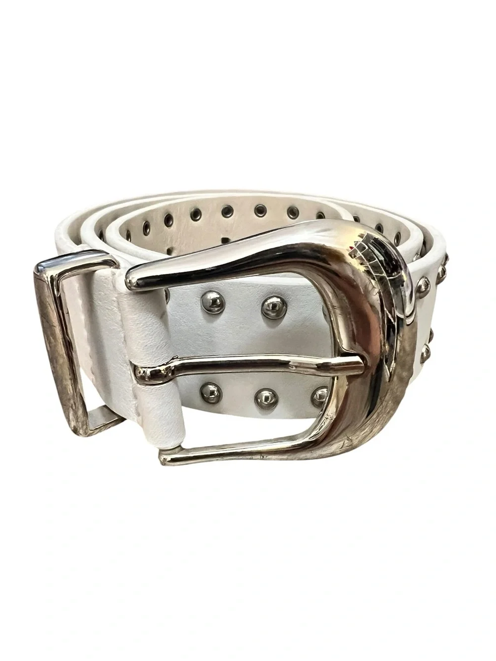 IRO White Leather Stud Belt with Silver Buckle